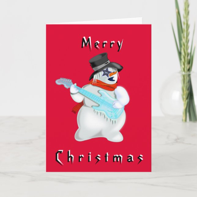 Weihnachtskarte Snowman mit Gitarre Musical Karte (Vorderseite)
