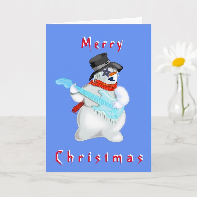 Weihnachtskarte Snowman mit Gitarrenrockmusik Karte (Kleine Pflanze)