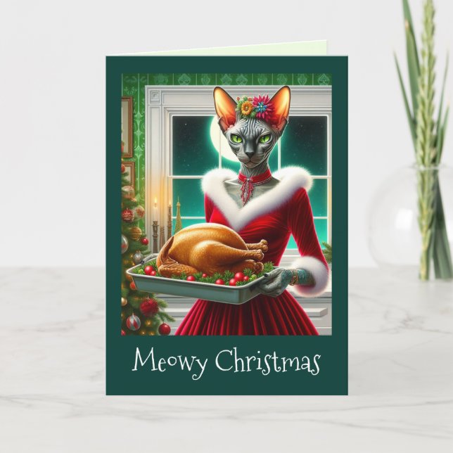 Weihnachtskarte | Sphynx Cat Lady Xmas Türkei Karte (Vorderseite)