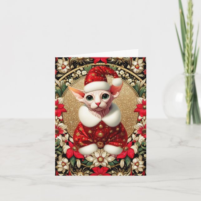 Weihnachtskarte Sphynx Cat Santa Karte (Vorderseite)