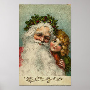 Weihnachtskarte und kleine Mädchen Poster