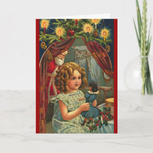 Weihnachtskarte, Viktorianisches Kind und Puppe We Feiertagskarte