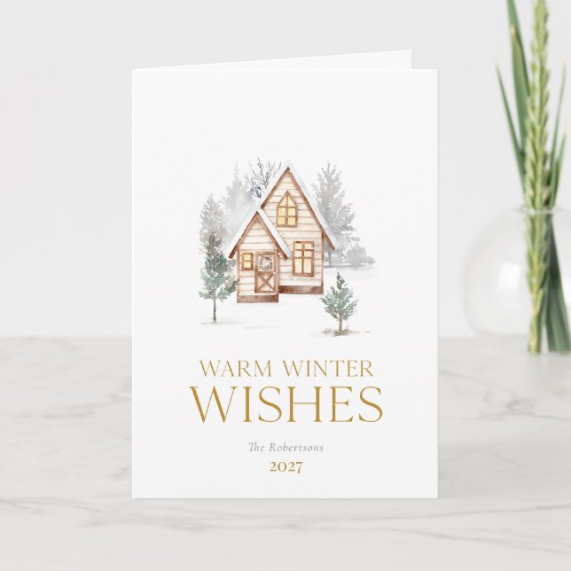 Weihnachtskarte Warmes Winterhäuschen Feiertagskarte (Vorderseite)