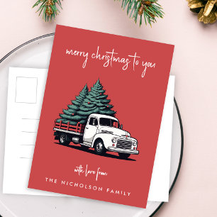 Weihnachtskarte Weihnachtsbaum-Lieferwagen Feiertagspostkarte
