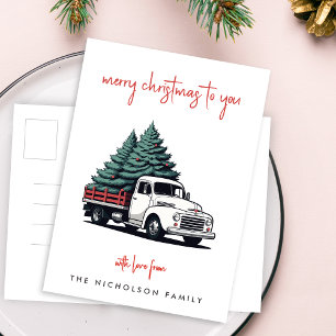 Weihnachtskarte Weihnachtsbaum-Lieferwagen Feiertagspostkarte