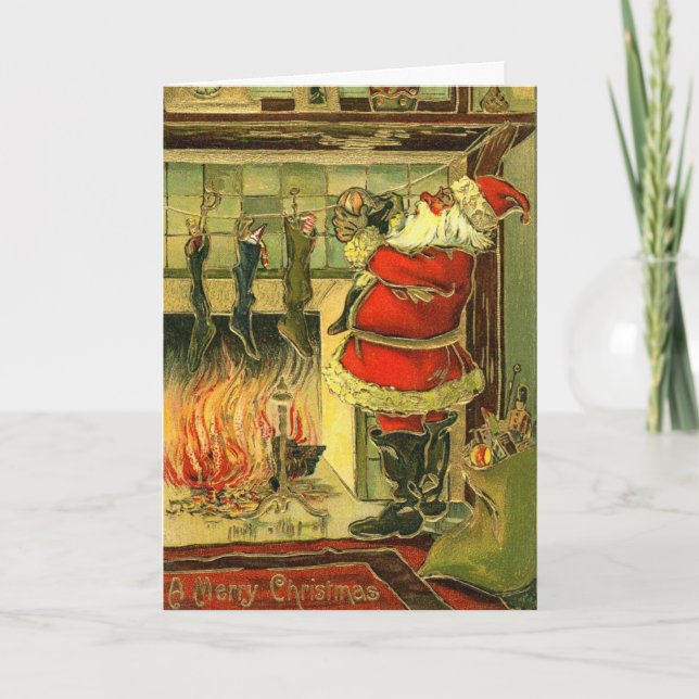 Weihnachtskarte - Weihnachtsmann, Strumpf Feiertagskarte (Vorderseite)