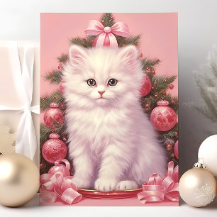 Weihnachtskarte "White Kitten" und "Pink Christmas Feiertagskarte