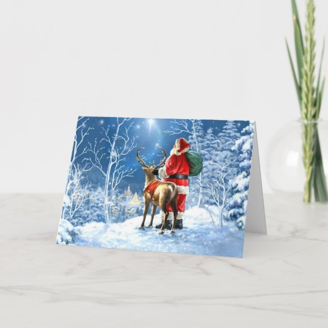 Weihnachtskarte - Winter-Szene in Santa und Rentie Karte (Vorderseite)