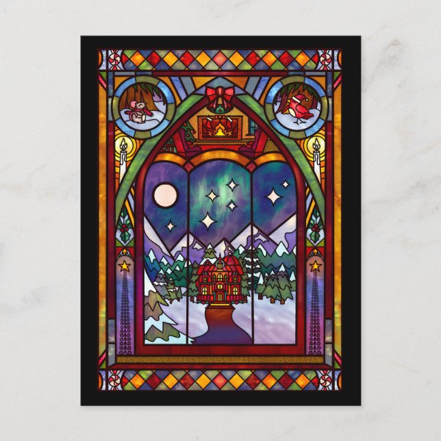 Weihnachtskarte Winterfenster Feiertagspostkarte (Vorderseite)