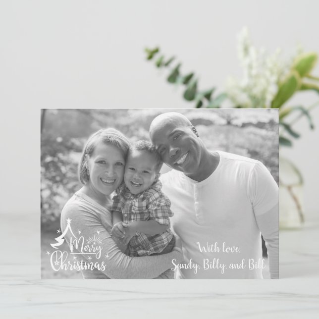Weihnachtskarten 2 Foto 2 Schwarzweißseiten Karte (Stehend Vorderseite)