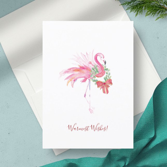 Weihnachtskarten außer Foto Florida Beach Dankeskarte (Christmas card Florida beach pink flamingo watercolor art by Victoria Grigaliunas)