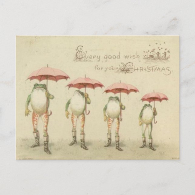 Weihnachtskarten Frösche mit Umbrellas Postkarte (Vorderseite)