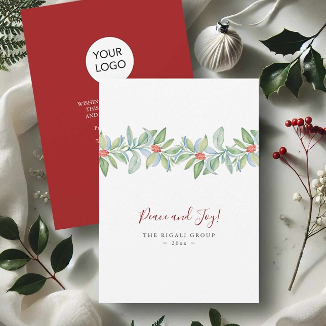 Weihnachtskarten für Geschäftsleute Botanical Holy Feiertagskarte (business Christmas cards watercolor botanical art with logo by Victoria Grigaliunas Do Tell A Belle)