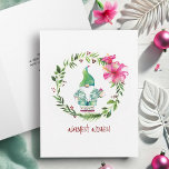 Weihnachtskarten für tropische Wasserfarben Feiertagskarte<br><div class="desc">Diese einzigartige Tropenkarte für Weihnachten 2024 besticht durch einen zauberhaften Aquarellbrunnen in einem tropischen, blattgemusterten Shirt und einen langen Hut im Santa-Stil, eingebettet in einen Bauernhof mit üppiger Vegetation und roten Beeren auf einem knusprigen, weißen Hintergrund. Die Worte "Warmest Wischs" tauchen in modernen, handgeschriebenen Schriften für eine fröhliche Touch auf....</div>
