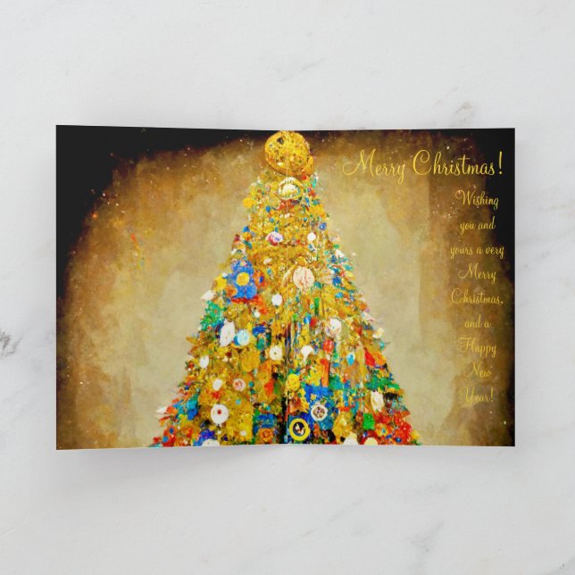 Weihnachtskarten Gold und grüner Gustav Klimt-Stil Karte (Innenseite)