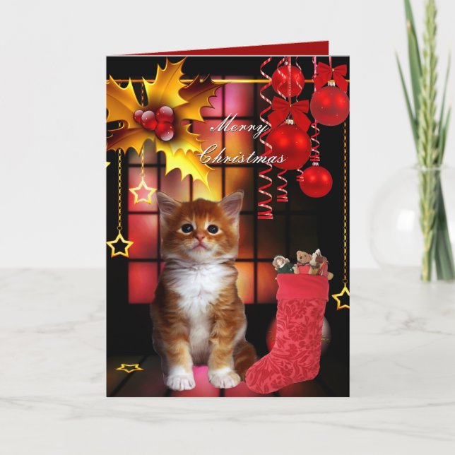 Weihnachtskarten Kätzchen Kitten Feiertagskarte (Vorderseite)