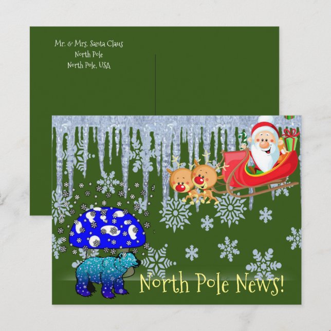 Weihnachtskarten Nordpol Polar Bär Santa Postkarte (Vorne/Hinten)
