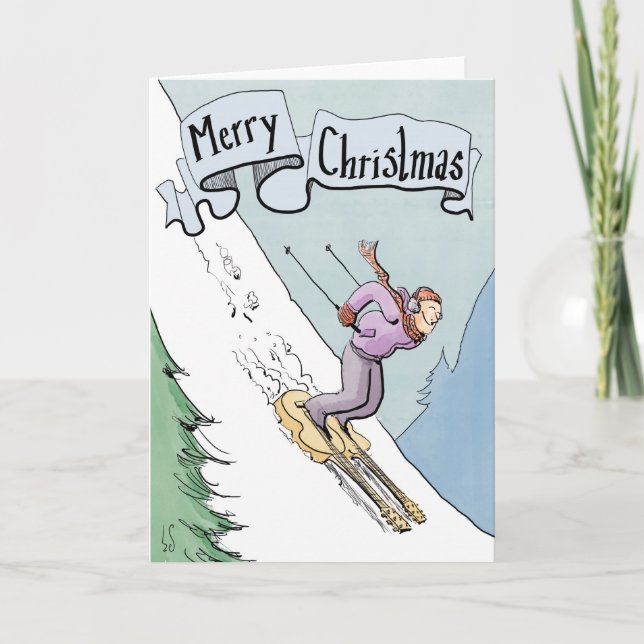 Weihnachtskarten-Skifahren auf Gitarren Feiertagskarte (Vorderseite)