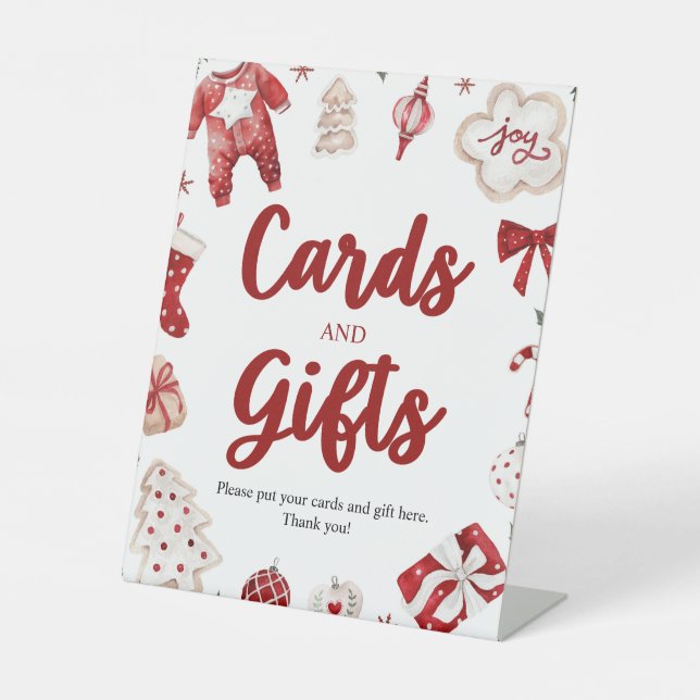 Weihnachtskarten und Geschenke für den Winter mit  Sockelschild (Vorderseite)