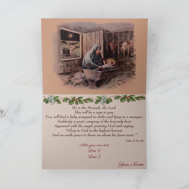 Weihnachtskartenszene mit Jesuskind Feiertagskarte (Innenseite)