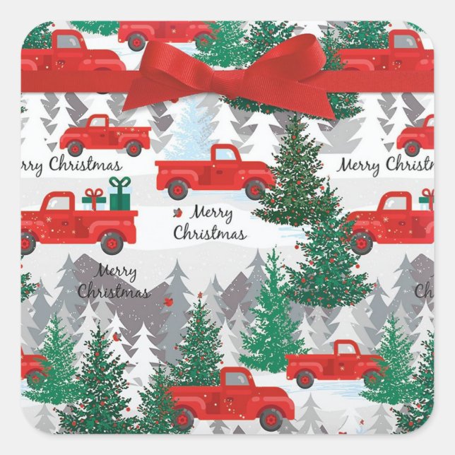 Weihnachtskartentasche und Tree Country Card Umsch Quadratischer Aufkleber (Vorderseite)
