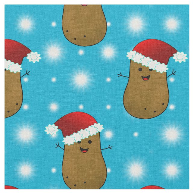 Weihnachtskartoffeln Weihnachtsmannmützen tragen Stoff (Nahaufnahme)