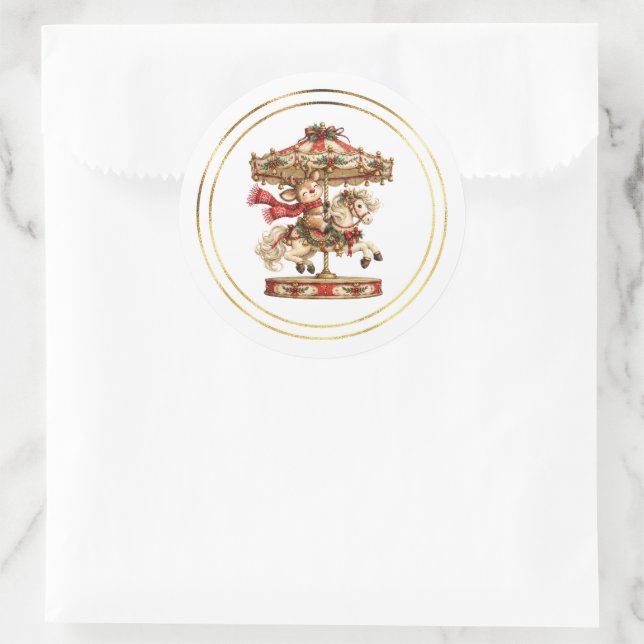 Weihnachtskarussellpferd-Aufkleber Runder Aufkleber (Tasche)
