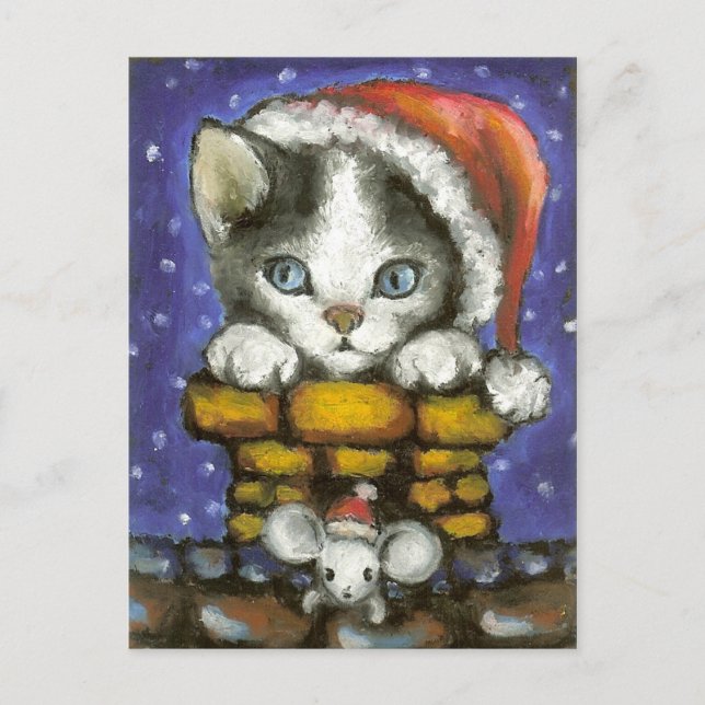 Weihnachtskater und -maus feiertagspostkarte (Vorderseite)