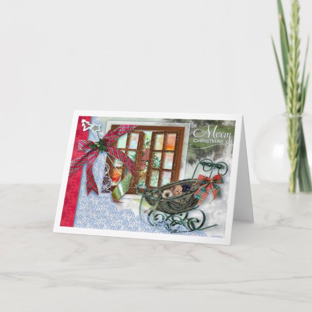 Weihnachtskätzchen Feiertagskarte (Vorderseite)