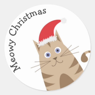 Weihnachtskätzchen, Katze mit Weihnachtsmannmütze Runder Aufkleber