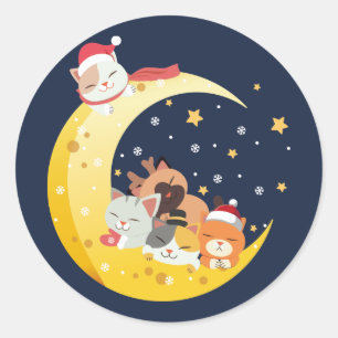 Weihnachtskätzchen Katzen Mond Space Winterställe Runder Aufkleber