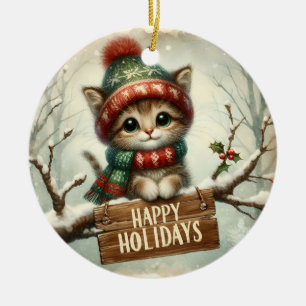 Weihnachtskätzchen Keramik Ornament