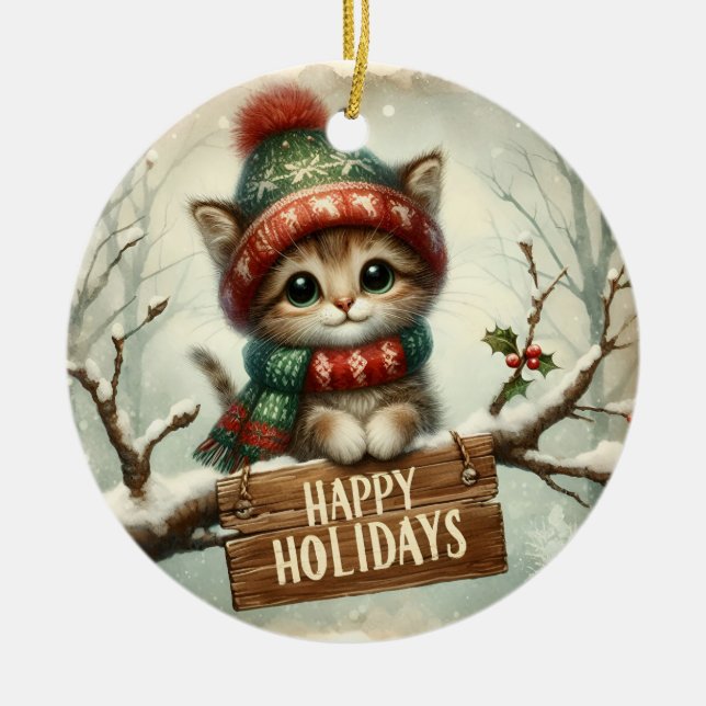 Weihnachtskätzchen Keramik Ornament (Vorne)