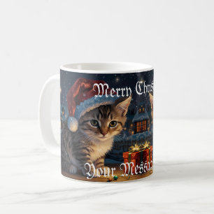 Weihnachtskätzchen mit Weihnachtsmannmütze Kaffeetasse