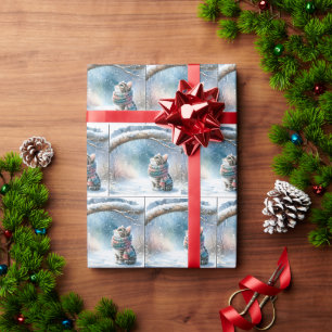 Weihnachtskätzchen tragen einen Winterskarf Geschenkpapier