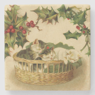 Weihnachtskätzchen und Holly Stone Untersetzer