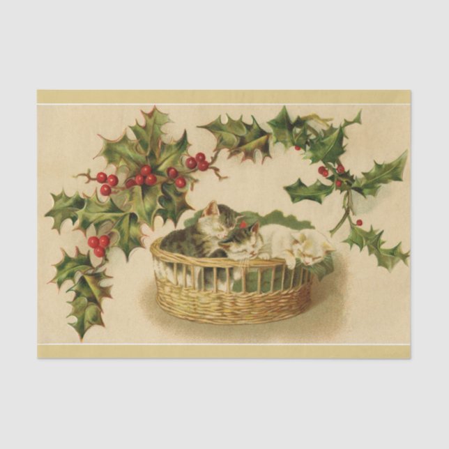 Weihnachtskätzchen und Holly Tissue Seidenpapier (Vorderseite)