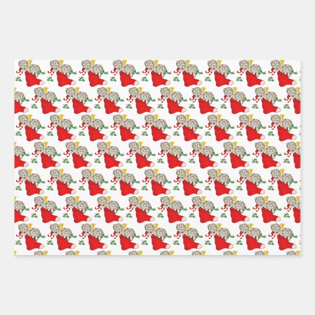 Weihnachtskätzchen und Welpen Geschenkpapier Set (Vorderseite)