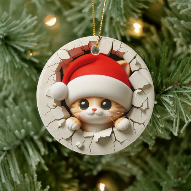 Weihnachtskatze 3D-Effekt NICHT eigentlich 3D Keramik Ornament (Baum)