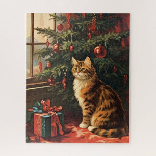 Weihnachtskatze am Fenster
