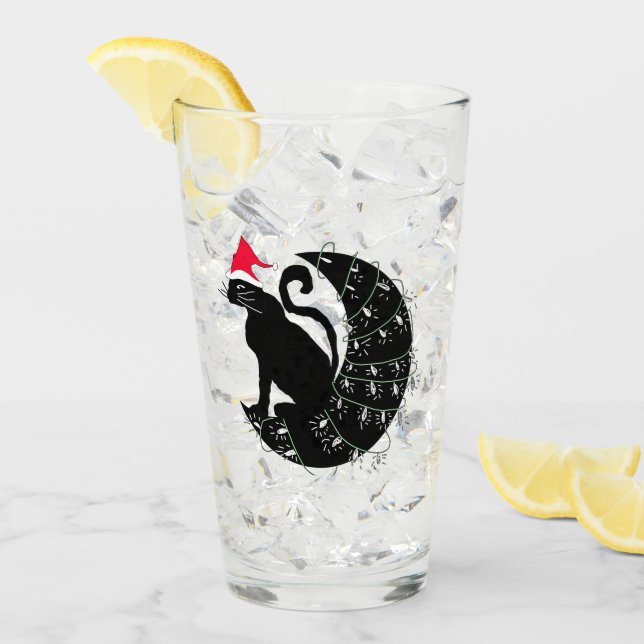 Weihnachtskatze auf dem Mond Trinkglas Glas (Vorderseite Ice)