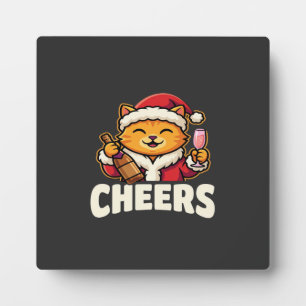 Weihnachtskatze bejubelt festliches Trinken Fotoplatte