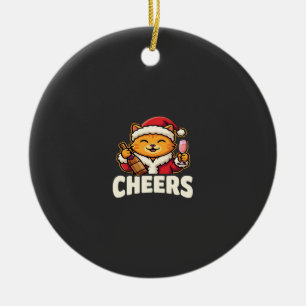 Weihnachtskatze bejubelt festliches Trinken Keramik Ornament