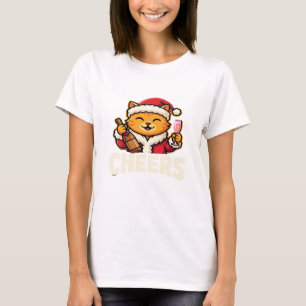 Weihnachtskatze bejubelt festliches Trinken T-Shirt