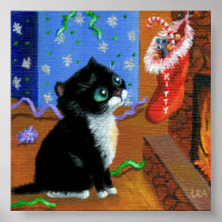 Weihnachtskatze Black Tuxedo Kitten Urlaub
