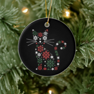 Weihnachtskatze erfand Schneeflocken Lustige Katze Keramik Ornament