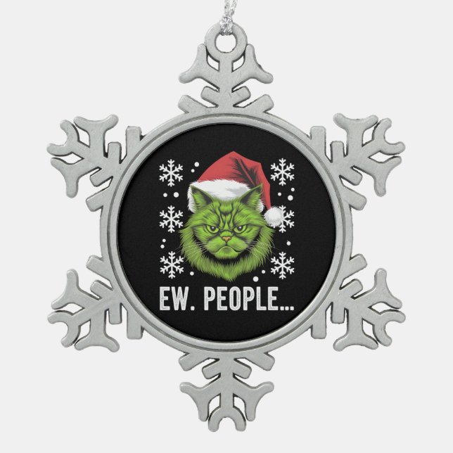 Weihnachtskatze Ew People Meowy Cat Lovers Schneeflocken Zinn-Ornament (Vorderseite)
