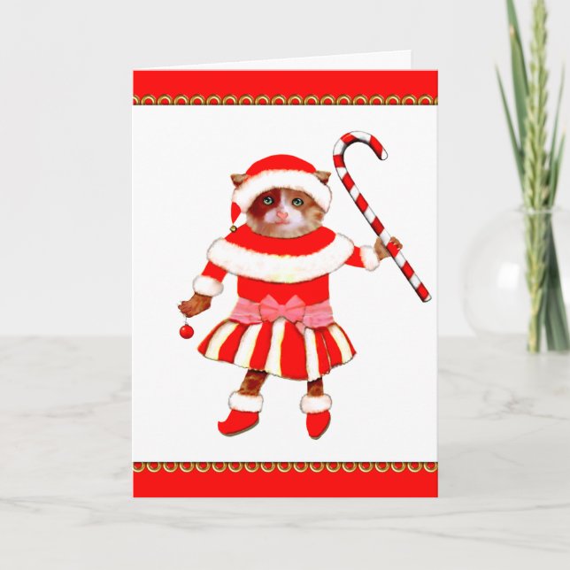 Weihnachtskatze Feiertagskarte (Vorderseite)