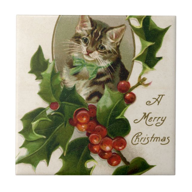 Weihnachtskatze Fliese (Vorderseite)