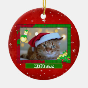 Weihnachtskatze Foto Name Rot Keramik Ornament